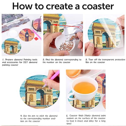 gganmtere Famous Landscape Diamond Painting Coasters Kit-8 Pcs Art Coasters with Holder, DIY Diamond Art Coaster for Adults - color: JXBD74
