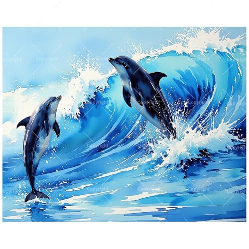 Marine Life Paint by Numbers Kit for Adults - DIY Dolphins Surfing Ocean Waves Painting on Canvas, Acrylic Paint Set, Suitable for Beginners, Sea Art for Home Decoration or Gifts(8X12IN Framed) - color: TCXY05591, size: 8X12IN Framed