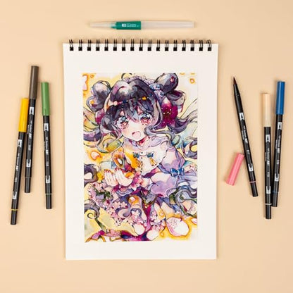 Tombow 72560 Dual Brush Pen Art Markers, Manga Illustration, Flower 6-Pack