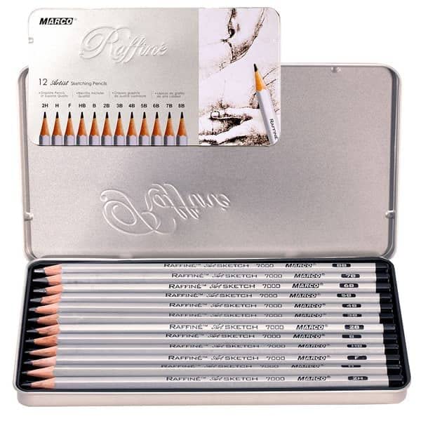 Raffine Artist Graphite Pencils Set for Drawing, Sketching, Writing, Tin Gift Box, 12 Degree Set -2H, H, F, HB, B, 2B, 3B, 4B, 5B, 6B, 7B, and 8B (12 pc)