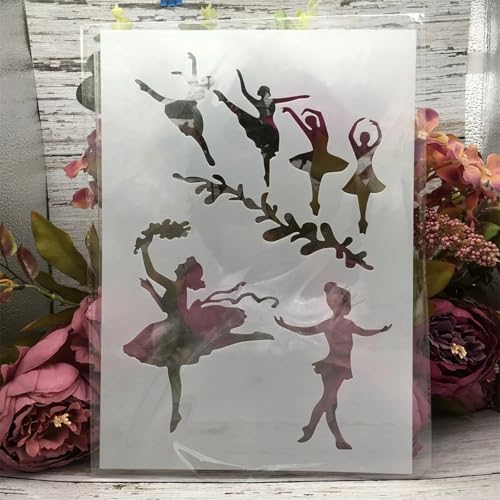 TIAMECH A4 Reusable Ballet Girls Stencil for Painting | Dance Movement Layering Template, DIY Wall Art, Wood Furniture, Scrapbook & Crafts (8.3x11.7inch) - style: Ballet Girls