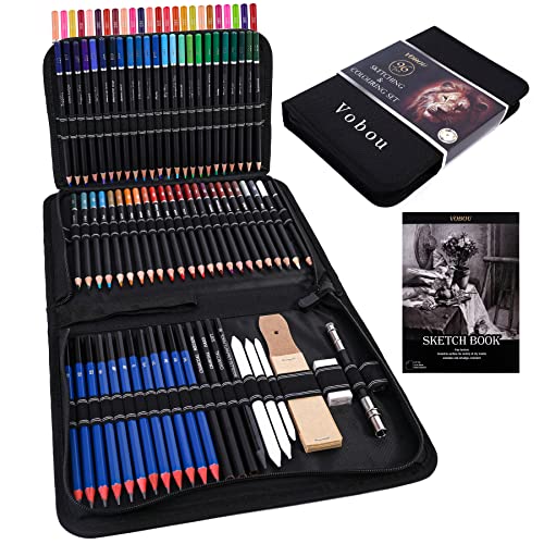 Vobou 96pcs Colored Drawing Pencils Kit Sketching, Graphite Pencils With Convenient Case, Ideal School Art Supplies Gift for Artists Adults Beginner, Ideal for Shading, Blending,Art Supplies Set,