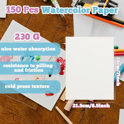 150 Pcs 8.5x11 Watercolor Paper Pad Cold Press Bulk Painting Paper | White Paper 110 lb 230 GSM Sketch Painting Pad for Watercolorist Beginning Artists Adults Craft - style: 8.5x11in-110LB/230GSM