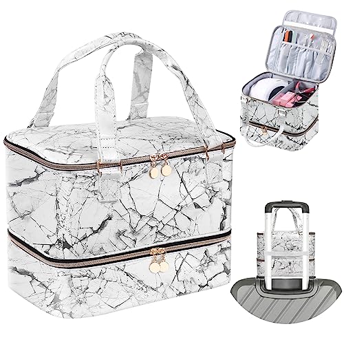 FCQQYWZ Nail Polish Organizer Hold 40+ Bottles Nail Polish & Nail Lamp, Nail Polish Storage Case Double-Layer Nail Polish Bag Nail Polish Holder with Sturdy Handle (WHITE) - color: White-40Bottles