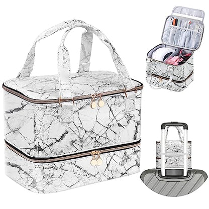 FCQQYWZ Nail Polish Organizer Hold 40+ Bottles Nail Polish & Nail Lamp, Nail Polish Storage Case Double-Layer Nail Polish Bag Nail Polish Holder with Sturdy Handle (WHITE) - color: White-40Bottles
