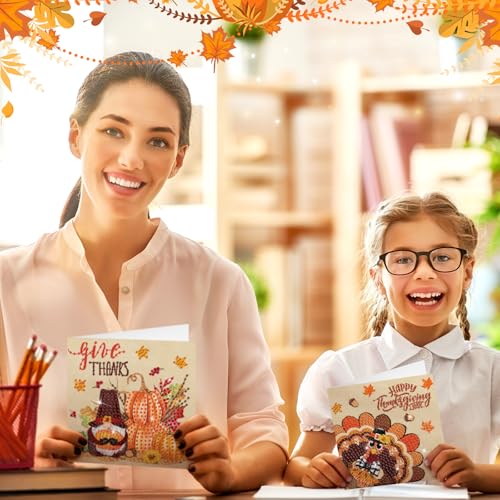 Saillong 12 Pack Fall Diamond Painting Greeting Card Kits DIY Thanksgiving Diamond Art Cards with Envelopes Pumpkin Turkey 5D Rhinestones Paint Card for Adults DIY Crafts Family Friend Birthday Gifts - color: Turkey