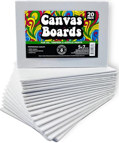 Hippie Crafter 20 Pack Paint Canvases for Painting, 5x7 Blank Art Canvas Panels, Flat Canvas Boards for Acrylic, Oil, and Mixed Media, Small Canvases for Painting Projects and Art Supplies - size: 5 x 7
