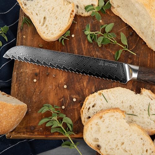 Magnetic Kitchen Knife Block Set - Japanese 67 Layer High-Grade VG-10 Steel Knives, Sharp, G10 Handle Professional Kitchen Knife Set - Damascus (6 pieces), Brown Pakkawood Handles - color: Brown, size: 6-Piece