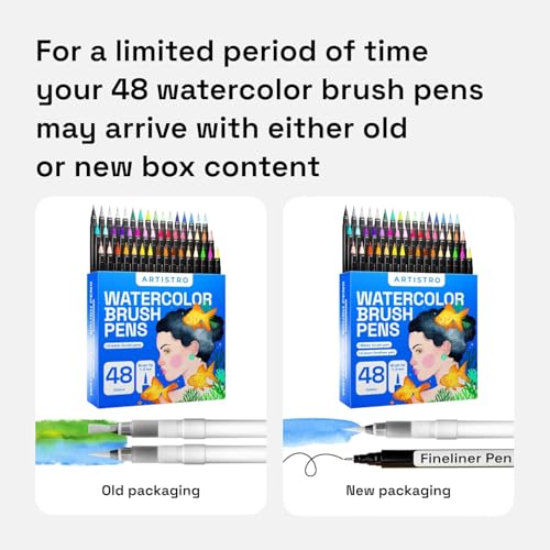 ARTISTRO 48 Watercolor Markers with Flexible Paint Brush Pens for Pros & Beginners - Consistent, Smooth, Bright, Washable, Non-Toxic, Ideal for Coloring, Calligraphy, & Manga - style: 48 Brush Tip