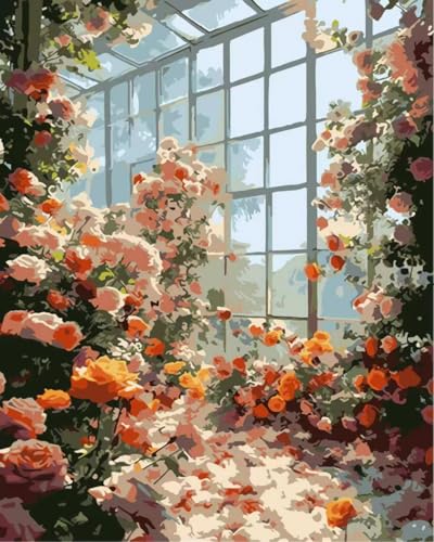 ZRIZQ Paint by Numbers Kit for Adults Beginners,Flowers DIY Painting Set,Relaxing Creative Craft Activity,16x20 Inch-Floral Home - color: Floral Home-16x20Inch(Frameless)