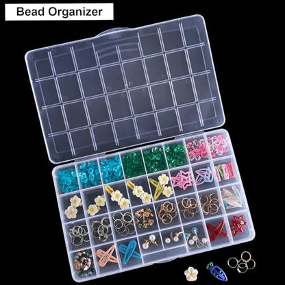 DUOFIRE 32 Grid Bead Organizer Box Clear Plastic Craft Storage 2 Pack - size: 32 Grids | 2 Pack