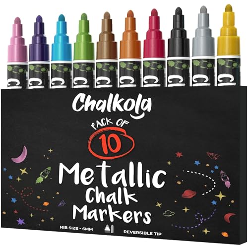 10 Metallic Chalkboard Markers for Blackboard - Window Chalk pens - 6mm Tip - size: Bold Tip - 6mm