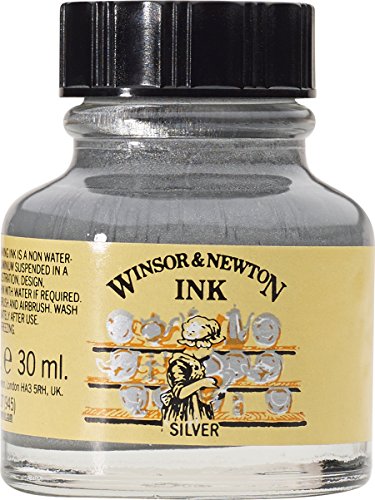 Winsor & Newton Drawing Ink, 30ml Bottle, Silver | Fast-drying, transparent & water-resistant; Outstanding Color Brilliance; Perfect for brush, dip pen, airbrush applications. - color: Silver, style: 30ml Bottle