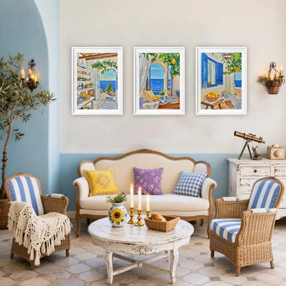 DOTZSO 6PCS Seaside Diamond Painting Art Kits for Adults Beginner 12x16 in | 5D Full Drill Resin, Landscape Pattern, Fits All Ages, Leisure Craft, Stress Relief, Wall/Shelf Display, All-Occasion Gift - color: AAB1 Seaside