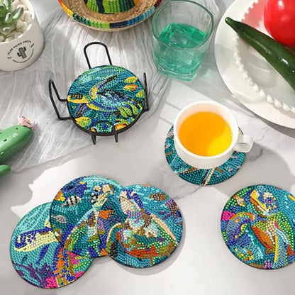 DOTSOPS 8 Pcs Ocean Diamond Art Coasters Kits for Adults with Holder 4 in - color: Ocean