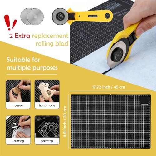 Rotary Cutter Set with A3 Self-Healing Cutting Mat, Fabric Scissors, 2 Blades, Quilting Ruler, Sewing Ruler & Sewing Clips – All-in-One Kit for Quilting, Patchwork, Sewing & Crafting - color: Rotary Cutter Set 3