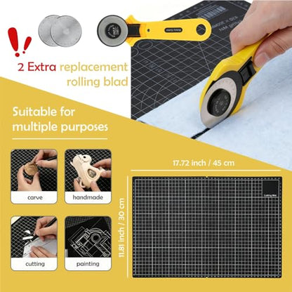 Rotary Cutter Set with A3 Self-Healing Cutting Mat, Fabric Scissors, 2 Blades, Quilting Ruler, Sewing Ruler & Sewing Clips – All-in-One Kit for Quilting, Patchwork, Sewing & Crafting - color: Rotary Cutter Set 3