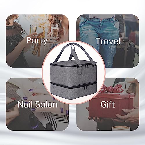 FCQQYWZ Nail Polish Organizer Case - Holds 42+ Bottles (15ml/0.5 fl.oz) and 1 Nail Lamp, Upgraded Double-layer Nail Polish Carrying Case Nail Polish Storage Bag with Handles (Grey) - color: Grey-42Bottles