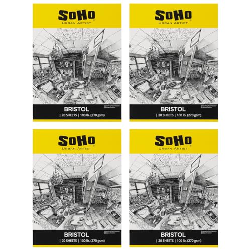 SoHo Urban Artist Bristol Paper Pads - Smooth Bristol Paper Pads for Sketching, Charcoal, Colored Pencils, Inks, & More! - 19x24-4 Pack - size: 19x24" - 4 Pack