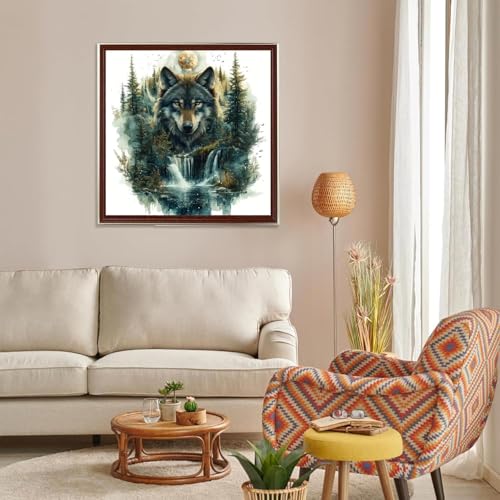 BSNRCH Wolf Diamond Art Kits for Adults, 5D Landscape Diamond Painting Kits for Beginners, Landscapes DIY Full Drill Dots Gem Art Paint for Home Wall Decor 12 x 12 Inch - color: Wolf Landscape