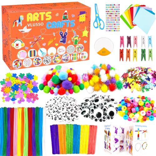 VLUSSO DIY Arts and Crafts Supplies Kit Materials Set for Kids and Toddlers | 2000 craft supplies,fine motor skills,parent-child interactive,gift for girls boys 4-12,homeschool use,educational toy,orange - size: 2000pcs-1