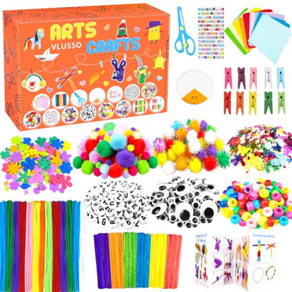 VLUSSO DIY Arts and Crafts Supplies Kit Materials Set for Kids and Toddlers | 2000 craft supplies,fine motor skills,parent-child interactive,gift for girls boys 4-12,homeschool use,educational toy,orange - size: 2000pcs-1