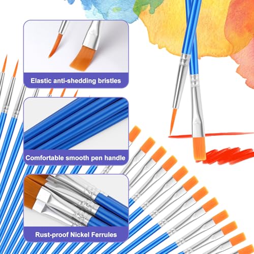 AROIC Small Paint Brushes Bulk,160 Pcs Acrylic Flat Round Pointed Brushes - color: Blue, size: 80 Flat + 80 Round