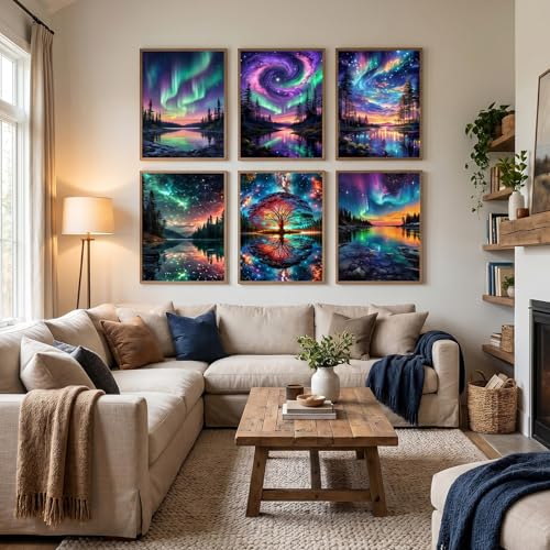 Mosaflare 6 Pack 5D Landscape Scenery Diamond Painting Kits 12x16 Inch | Aurora Diamond Art for Beginners, DIY Full Round Drill Paint by Diamonds Dot Gem Art for Adult, Home Wall Decor - color: KM970+KM971+KM972+KM973+KM974+KM975-1