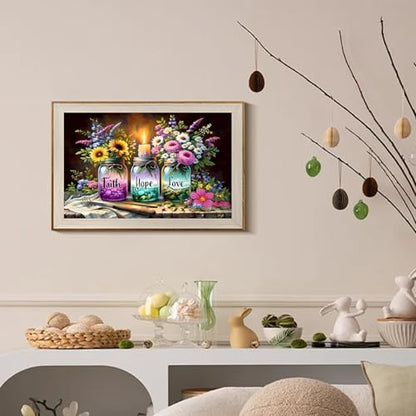 ECBEITF 5D Faith Hope Love Wishing Bottle Diamond Art Kits for Adults Beginners, DIY Full Round Drill Diamond Painting Kit, Inspirational Diamonds Arts Paintings for Home Wall Decor, 15.7x11.8 Inch