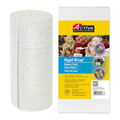 Activa Rigid Wrap Plaster of Paris Cloth Bulk Pack, 12-in x 50-ft | Ideal Sculpting Medium for Arts & Crafts | Easy to use just dip in water, extra creamy for a smooth finish, cuts with scissors, dries hard in 5 minutes, paintable - size: 5 pounds