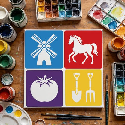 CUTHOLLOW Animals Fruit Plant Stencils, 24PCS 8-Inch Reusable Plastic | 24PCS 8-Inch Animals, Fruit & Plant Shapes, Reusable Washable Plastic, Painting, Crafts, Wall Art & Sidewalk Chalk - style: Farm Theme