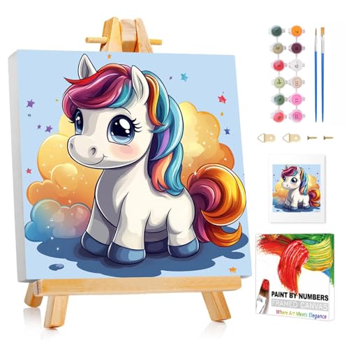 XTCIXAL Paint by Numbers Kit for Kids with Frame, Horse, 8X8 inch - color: 09-Horse