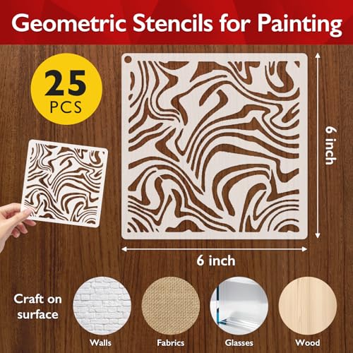 Reusable Stencils for Crafts, 6" Reusable Stencils for Painting Wood Wall Furniture Decor Gift Art (Geometric Stencil)