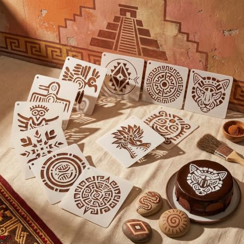 25-Pack Aztec Stencils Mayan Stencils, Reusable Painting & Baking Templates, Suitable for Wood, Canvas, Paper, Fabric, Cookies, Walls, Furniture. DIY Art and Home Decor Craft Stencils