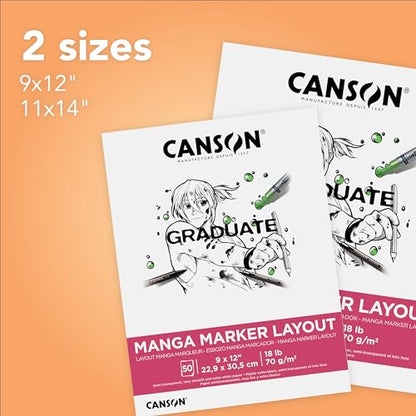 Canson Graduate Manga Marker Pad, Foldover, 9x12 inches, 50 Sheets - Artist Paper for Illustration, Comic, Character, Cartoon