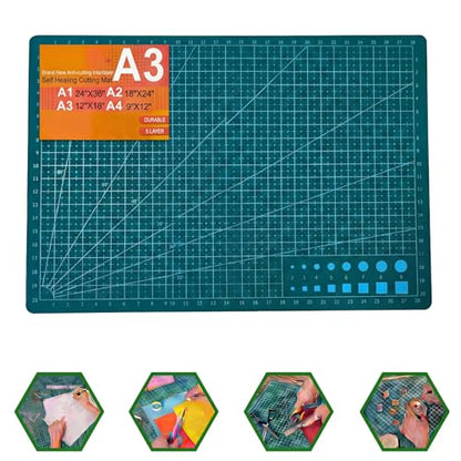 THMINS Self-Healing Sewing Mat, 12"18", Green Cutting Mat, A3 | 5-Ply, Double-Sided, Rotating Cutting Mat, Precision Sewing, Fabric Cutting - size: 12"×18"