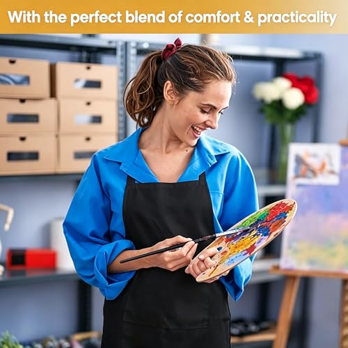 3 Pack Black Aprons with Pockets Adjustable Waterproof for Kitchen