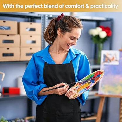 3 Pack Black Aprons with Pockets Adjustable Waterproof for Kitchen
