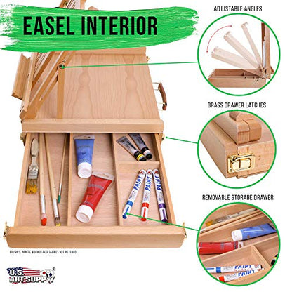 U.S. Art Supply Large Adjustable Wooden Desktop Easel with Storage | Portable Sketchbox, Tabletop Easels for Painting, Drawing & Art Supplies, Premium Beechwood