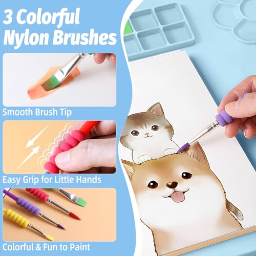 Silicone Painting Mat, 23.6x15.8in Art Craft Mat with Brushes | For watercolor resin clay DIY art use, waterproof table protection painting station with cup palette, 3 brushes, blue - color: Blue