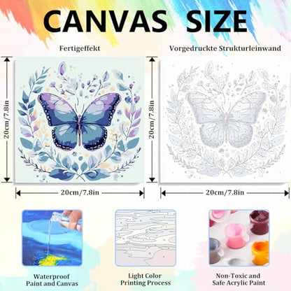 Butterfly Paint by Numbers Kit for Kids with Frame Wooden Easel 8x8 inch - color: style-3