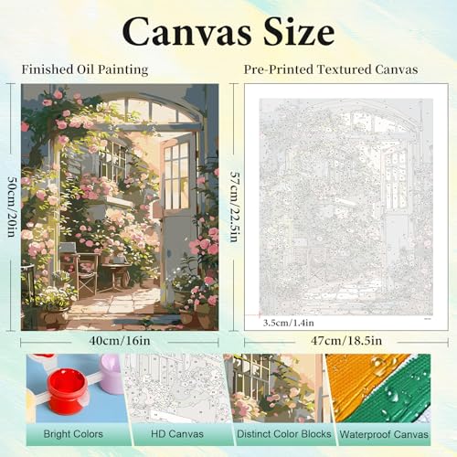 Paint by Numbers Kit for Adults, Rose Garden DIY Painting Kit, 16x20 Inch - color: CYOP1P11