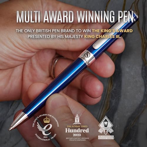 Scriveiner Midnight Blue Ballpoint Pen - Stunning Blue Lacquer Luxury Pen, Chrome Finish, Schmidt Black Refill, Best Ball Pen Gift Set for Men & Women, Professional Executive Office, Nice Designer Pen - color: 6. Midnight Blue with Chrome