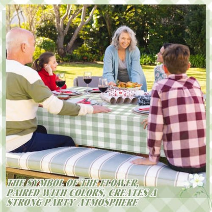 FuWeave 12 Pcs Green and White Checkered Tablecloths Disposable Plastic Gingham Table Cloths Waterproof Rectangle Plaid Table Cover for Wedding Picnic Birthday Party Decor, 54 x 108 Inch - style: Green plaid