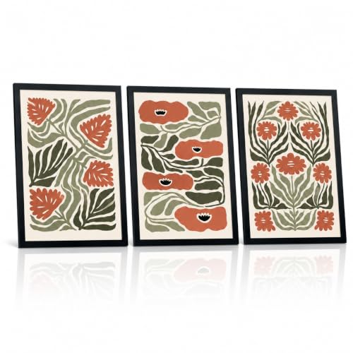 3pcs Framed Canvas Wall Art Botanical Print Green And Orange 16x24 Inches | Modern Floral Print, Decorative Painting, Suitable For Living Room Bedroom Home Gallery, Ready To Hang - color: Abstract floral orange, size: 16"L x 24"W