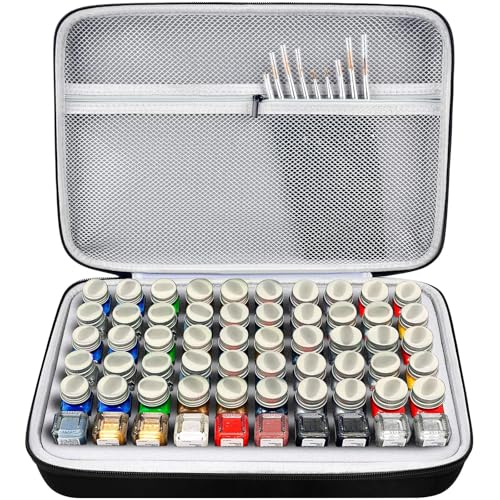 Model Paint Storage Case for Testors, Holds 60 Bottles, Paints Not Included | 9 Detail Brushes Included, Hard Shell Carrying Bag, Foam Slots, for Model Builders, Miniature Painters, Home Travel Use, Grey - color: Grey