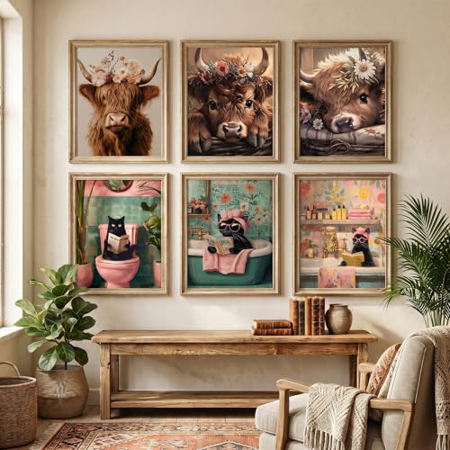 6 Pack 5D Highland Cow Black Cat Diamond Painting Kits 9.8x13.7 Inch | Animals Diamond Art for Beginners, DIY Full Round Drill Paint by Diamonds Dot Gem Art for Adult, Home Wall Decor - color: KM964+KM965+KM966+KM967+KM968+KM969-1
