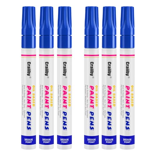 Blue Paint Markers, 6 Pack Oil-Based Waterproof Quick Dry Permanent Paint Pen Set for Rocks Painting, Wood, Fabric, Plastic, Canvas, Glass, Mugs, Metal, Tire, Stone, DIY Craft - color: Blue