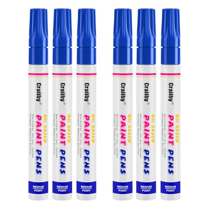 Blue Paint Markers, 6 Pack Oil-Based Waterproof Quick Dry Permanent Paint Pen Set for Rocks Painting, Wood, Fabric, Plastic, Canvas, Glass, Mugs, Metal, Tire, Stone, DIY Craft - color: Blue