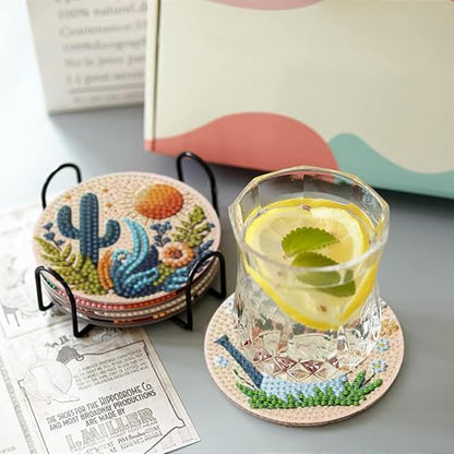 gganmtere 8P Potted Plants Diamond Painting Coasters Kits Set,Houseplant Diamond Art Coasters with Holder,5D DIY Full Drill Adult Diamond Dot Gift - color: Jxbd96